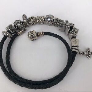 Pandora Leather Double Wrap Bracelet with 1 Charms!